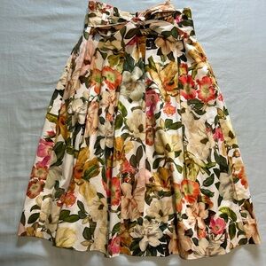 NWOT Antonio Melani cotton Floral Aline high waist flowy midi skirt size 2